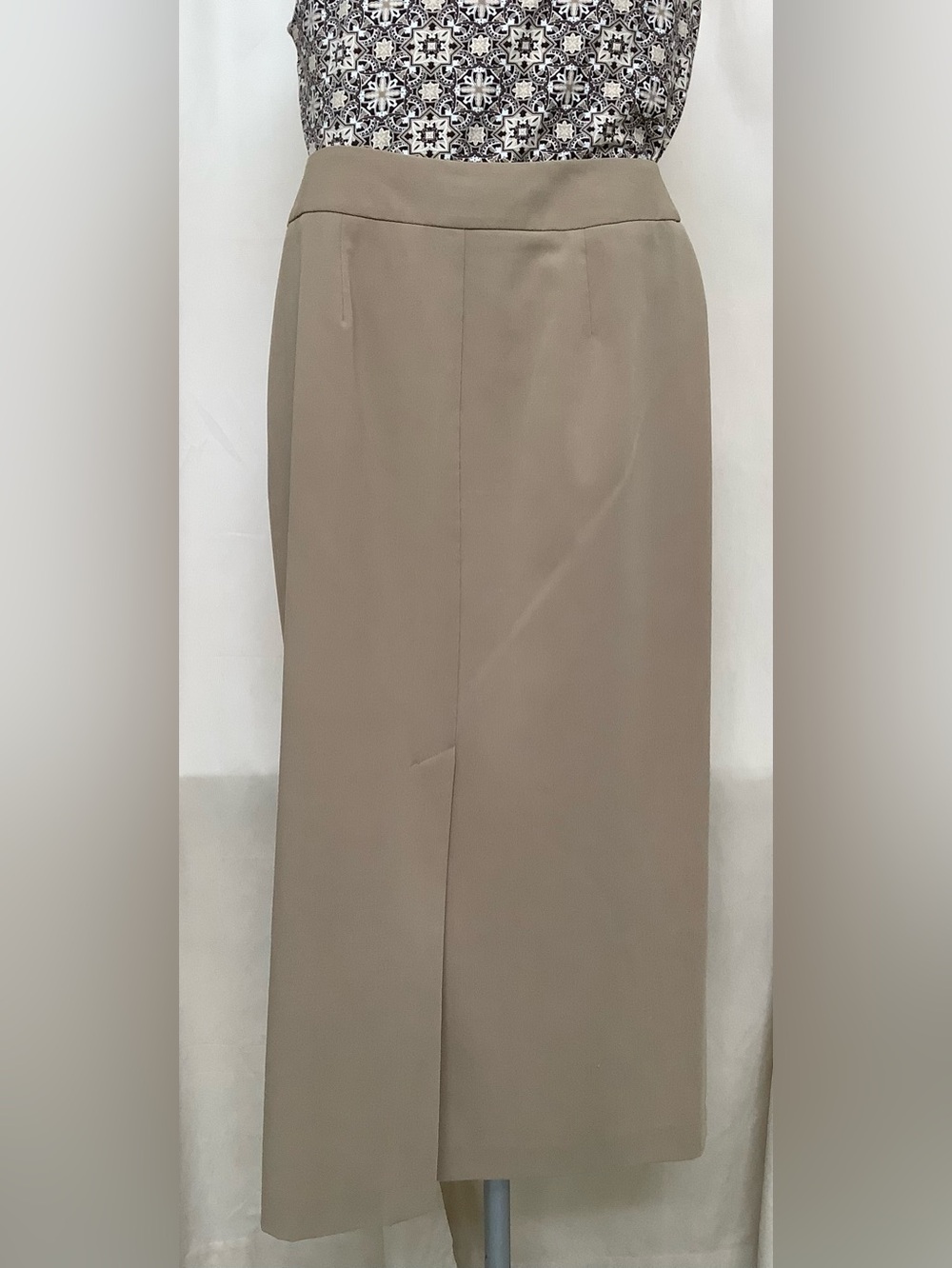 Nine & Company Basics Stretch Midi Skirt-Tan Beige-Lightweight-Front Zip-6 - Picture 4 of 5